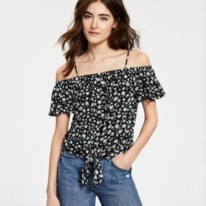 Hippie Rose Floral-Print Off-The-Shoulder Tie-Front Top - Black, XL #7665
